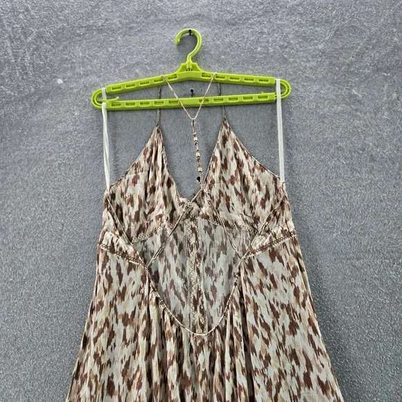 Aerie Women Dress L Brown Geometric Slit Maxi Bohemian Embroidered - Picture 9 of 10